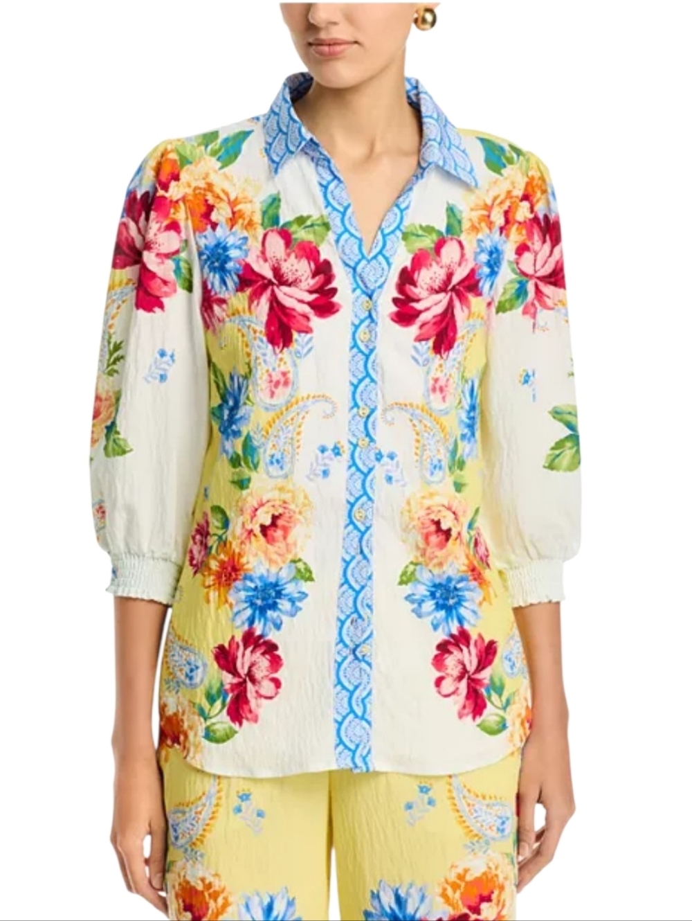 TAHARI Floral Print Button-Front Blouse